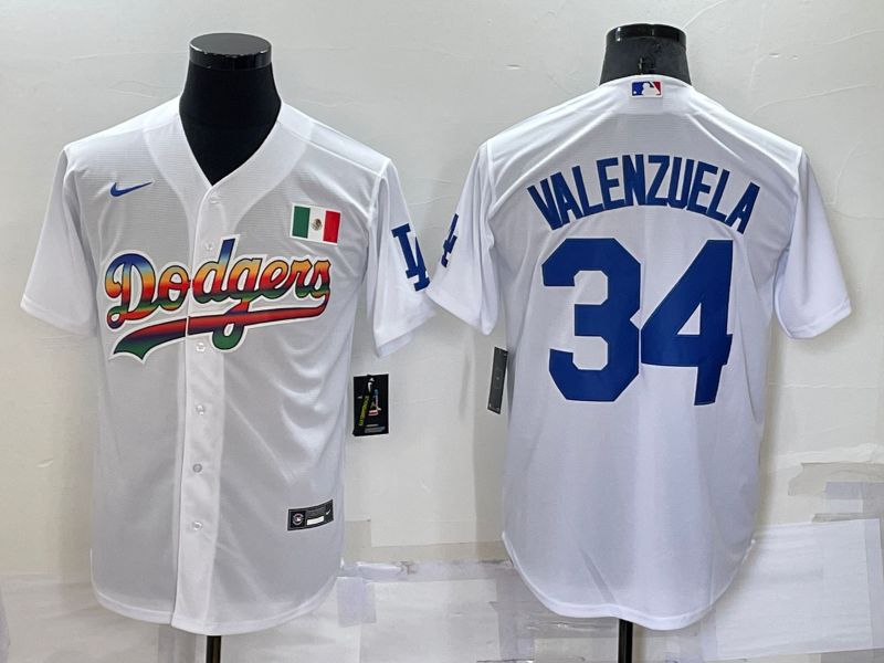 Men Los Angeles Dodgers #34 Valenzuela White rainbow Nike 2022 MLB Jersey->los angeles dodgers->MLB Jersey